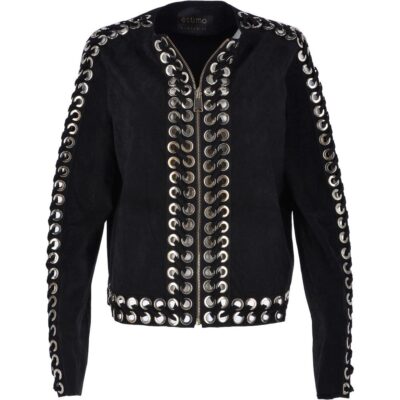 Gold Circle Suede Lace Leather Jacket
