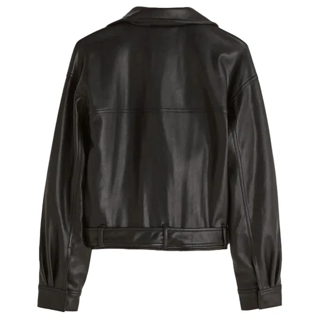 Helen Black Sheepskin Biker Bomber Leather Jacket