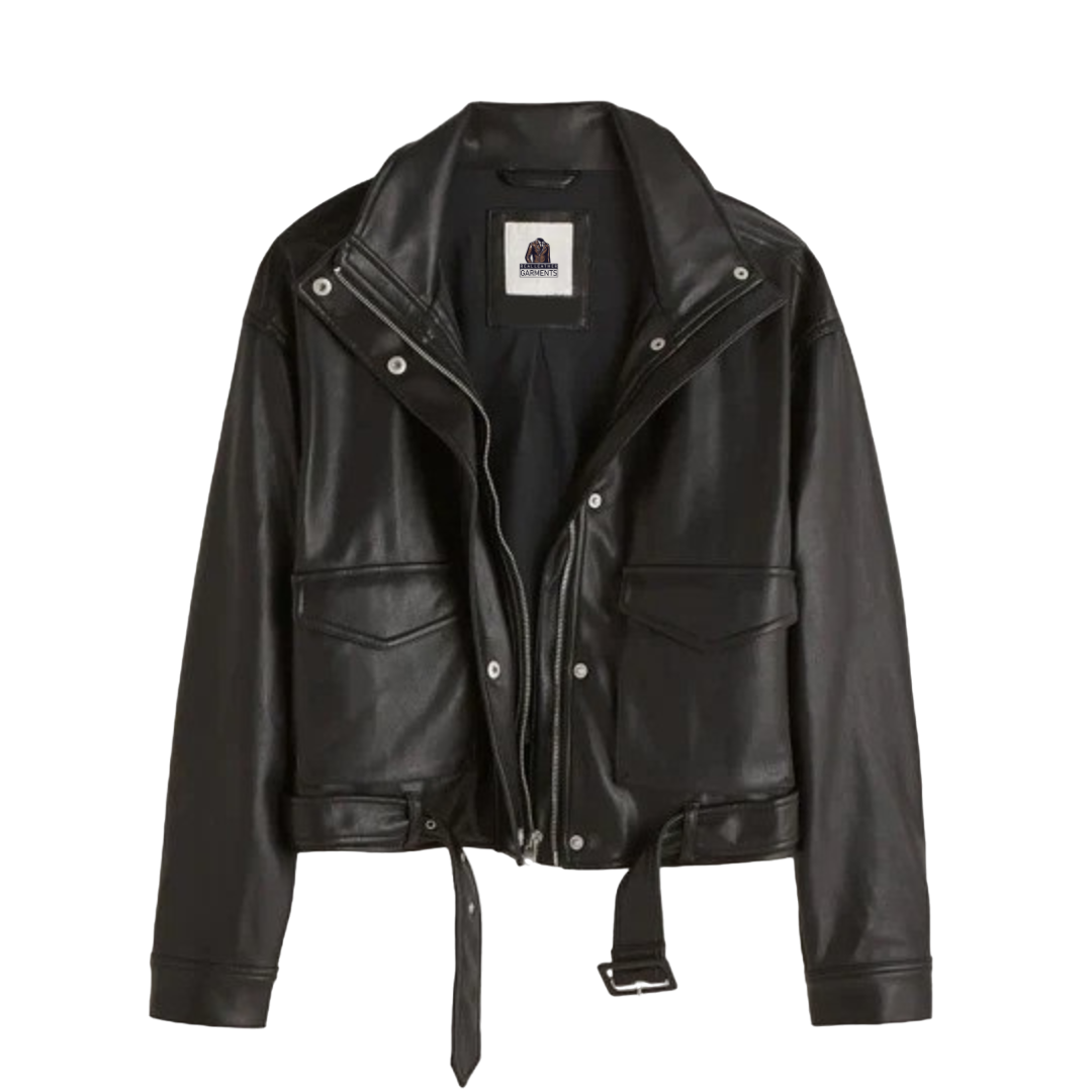 Helen Black Sheepskin Biker Bomber Leather Jacket