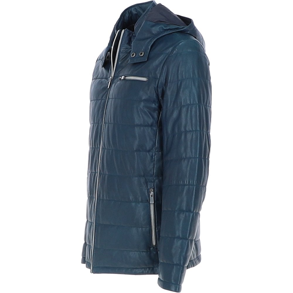 Leonard Men's Dark Blue Hooded Leather Jacket