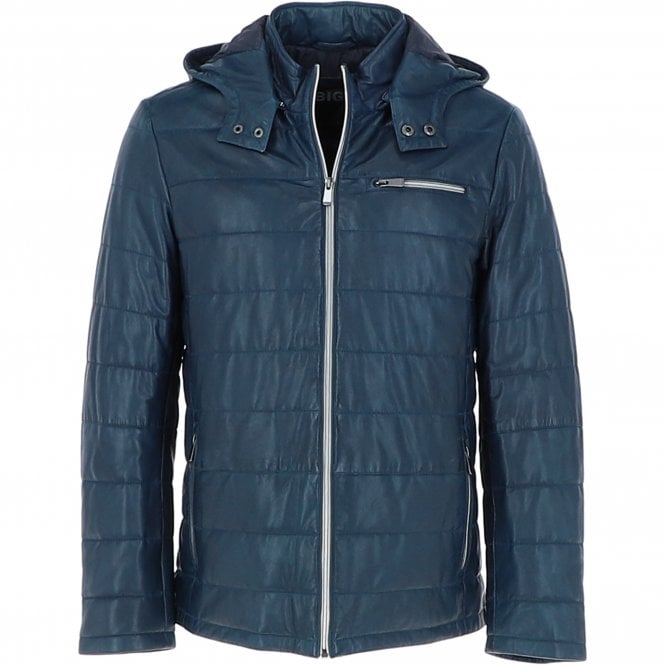 Leonard Men's Dark Blue Hooded Leather Jacket