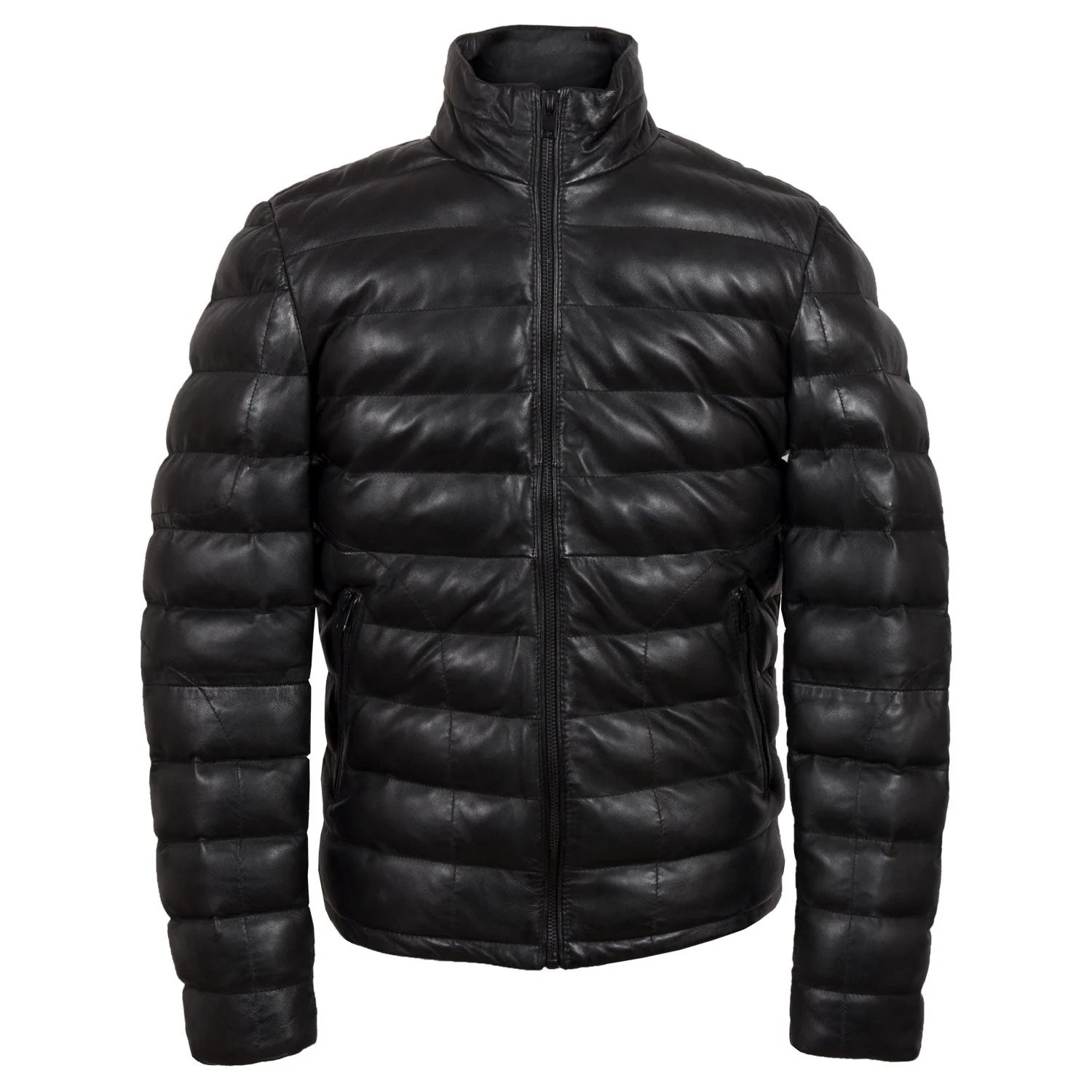 Men's Black Puffer Leather Jacket