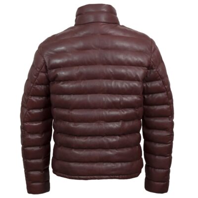 Men's Burgundy Puffer Leather Jacket