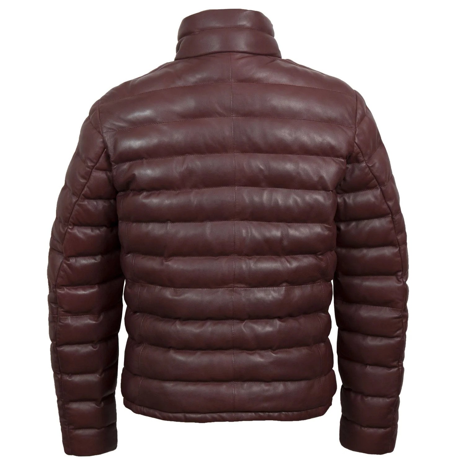 Men's Burgundy Puffer Leather Jacket