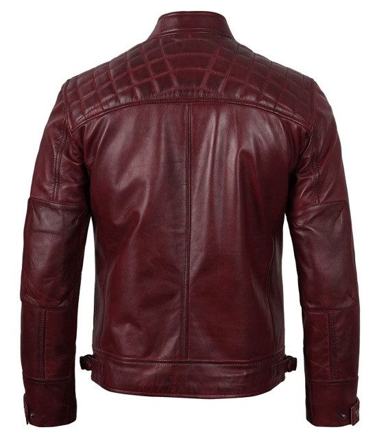 Men’s Distressed Maroon Motorcycle Leather Jacket