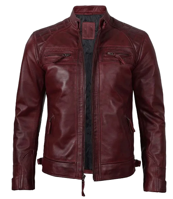 Men’s Distressed Maroon Motorcycle Leather Jacket