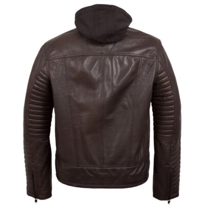 Men's Hooded Brown Biker Leather Jacket