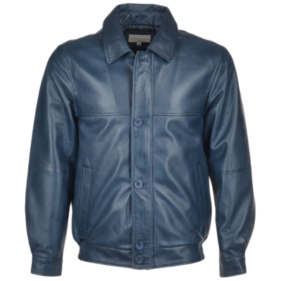 Men's Navy Blue Blouson Leather Jacket