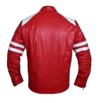 Men's Red and White Leather Racer Jacket