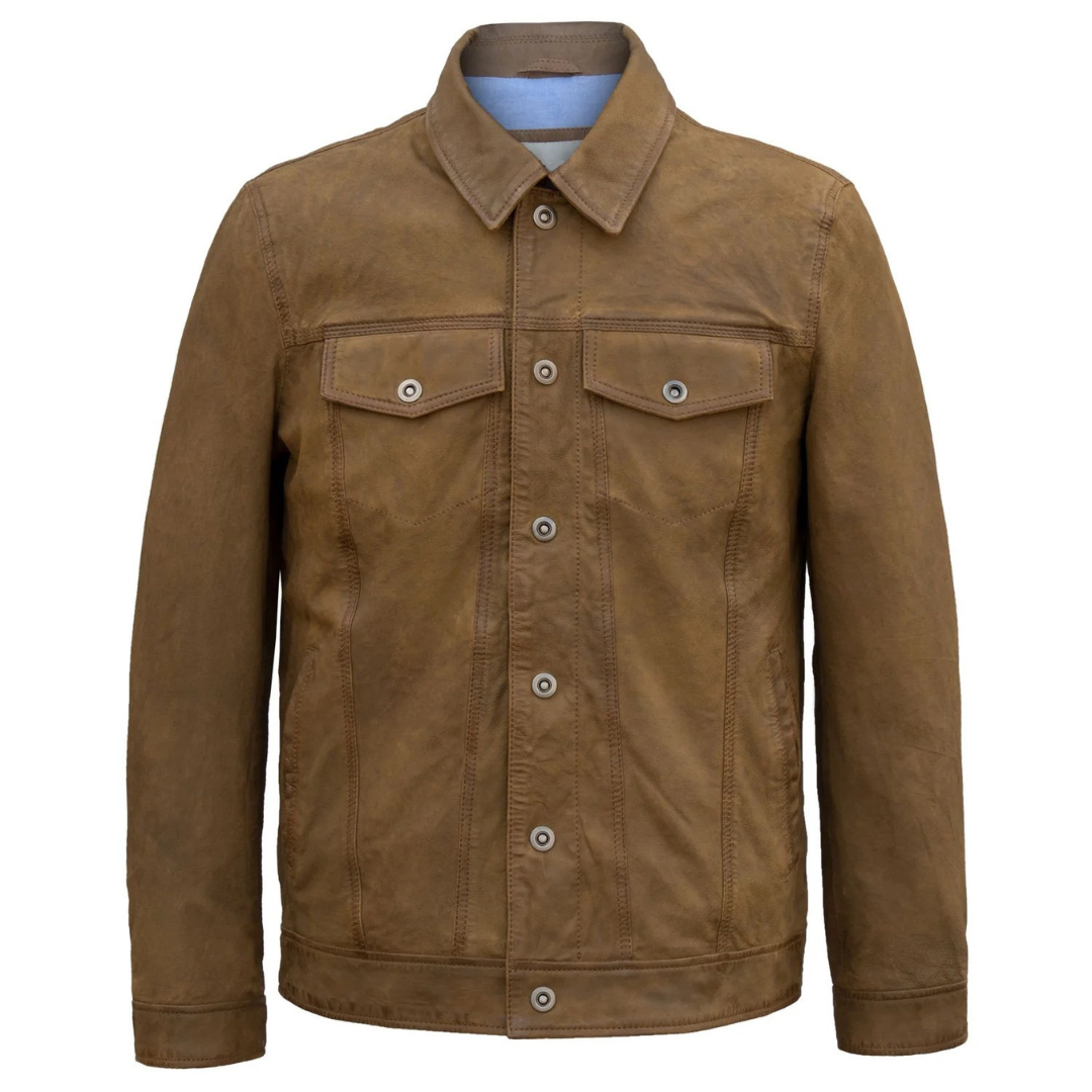 Men's Tan Lightweight Suede Leather Jacket