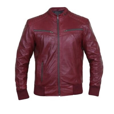 Pedro Men's Maroon Leather Bomber Jacket