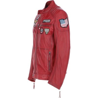 Samson Mens Red Moto Leather Biker Jacket