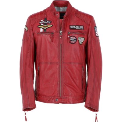 Samson Mens Red Moto Leather Biker Jacket