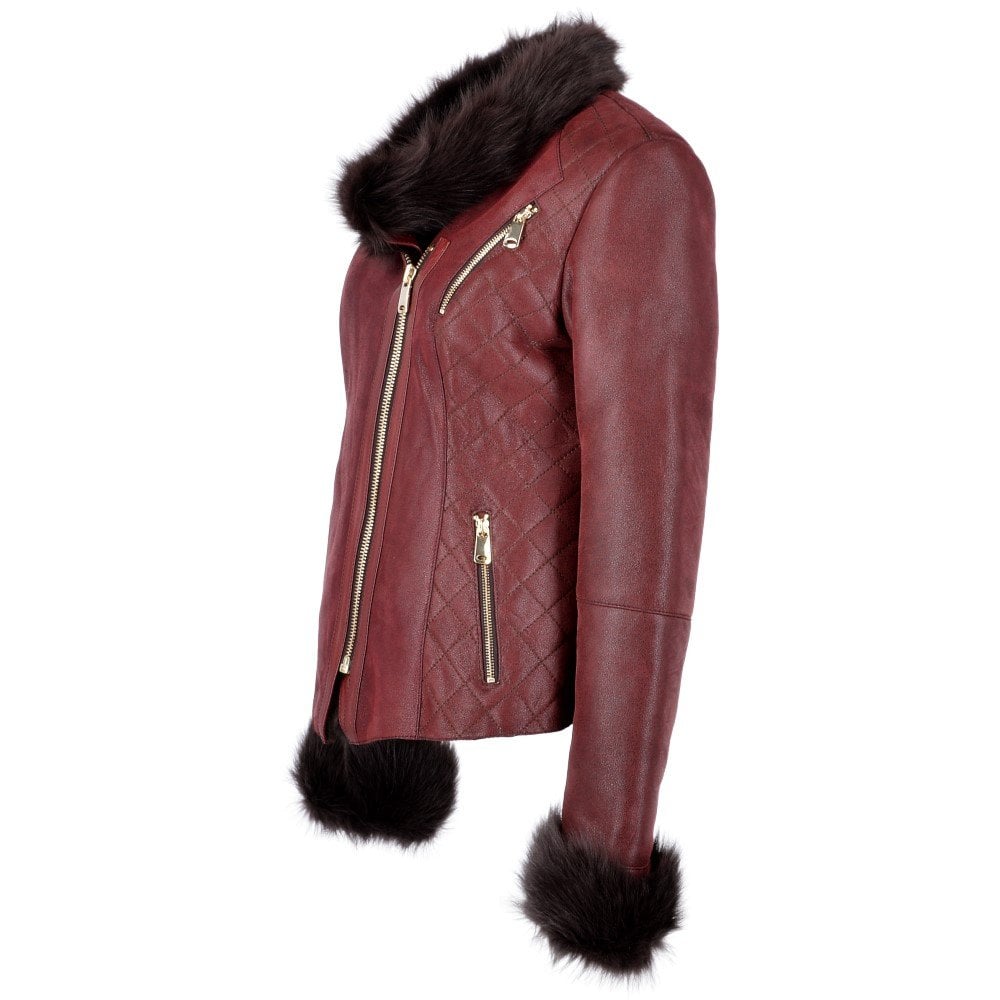 Toscana Short Bordeaux Biker Sheepskin Jacket