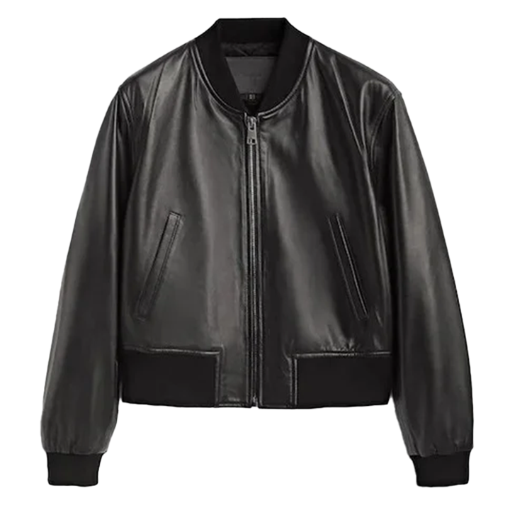 Velma Black Sheepskin Bomber Leather Jacket