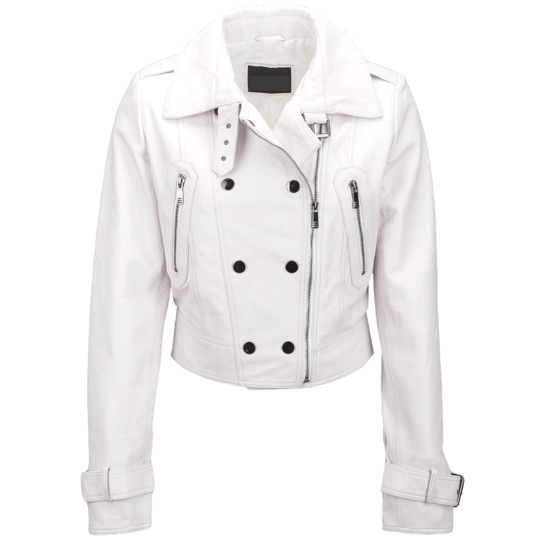 White Veg Tan Short Leather Biker Jacket