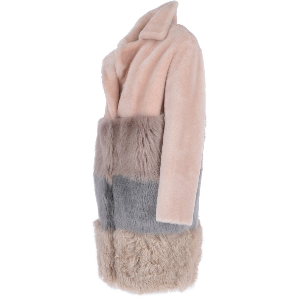 Womens Baby Multi Pink Sheepskin Fur Parka Jacket