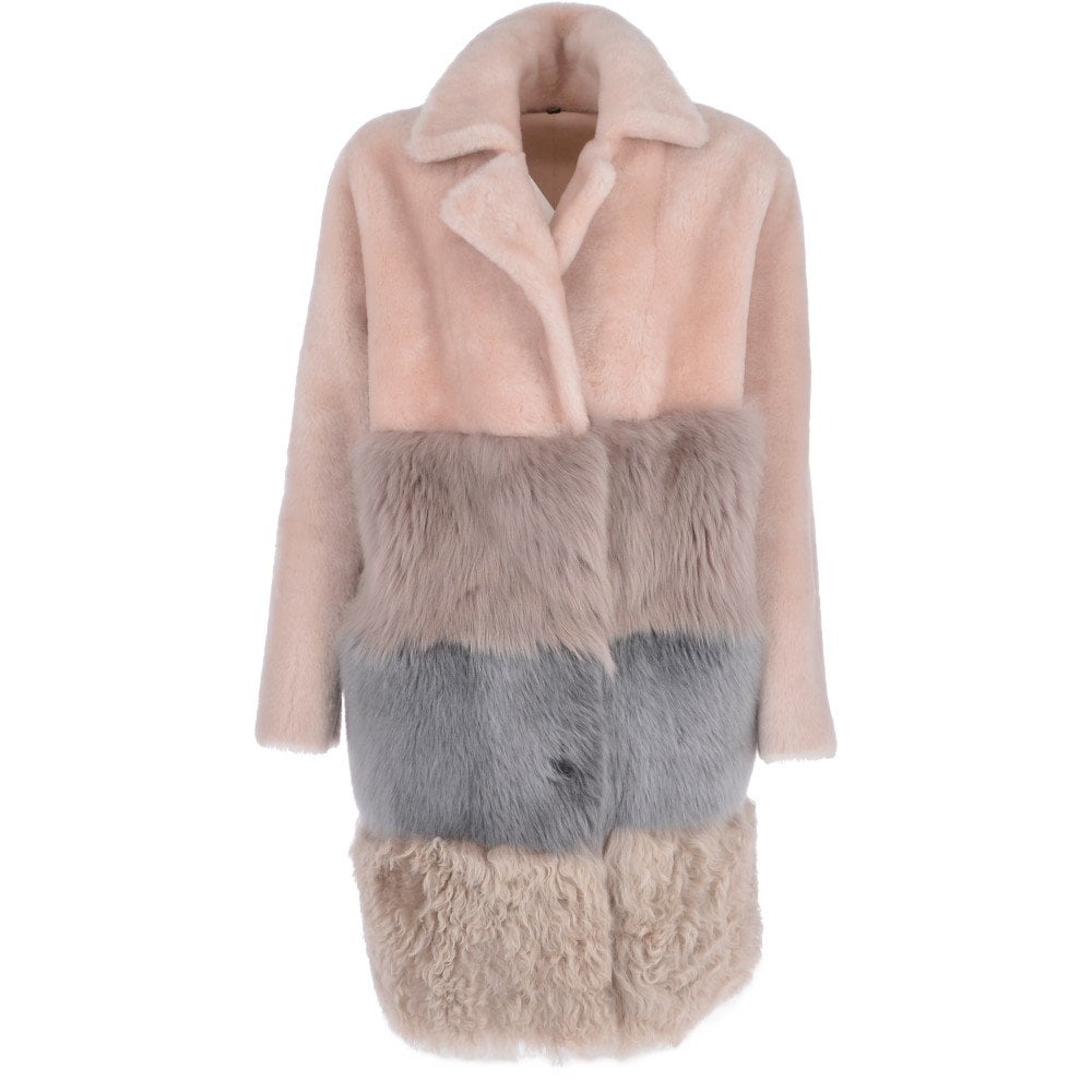 Womens Baby Multi Pink Sheepskin Fur Parka Jacket