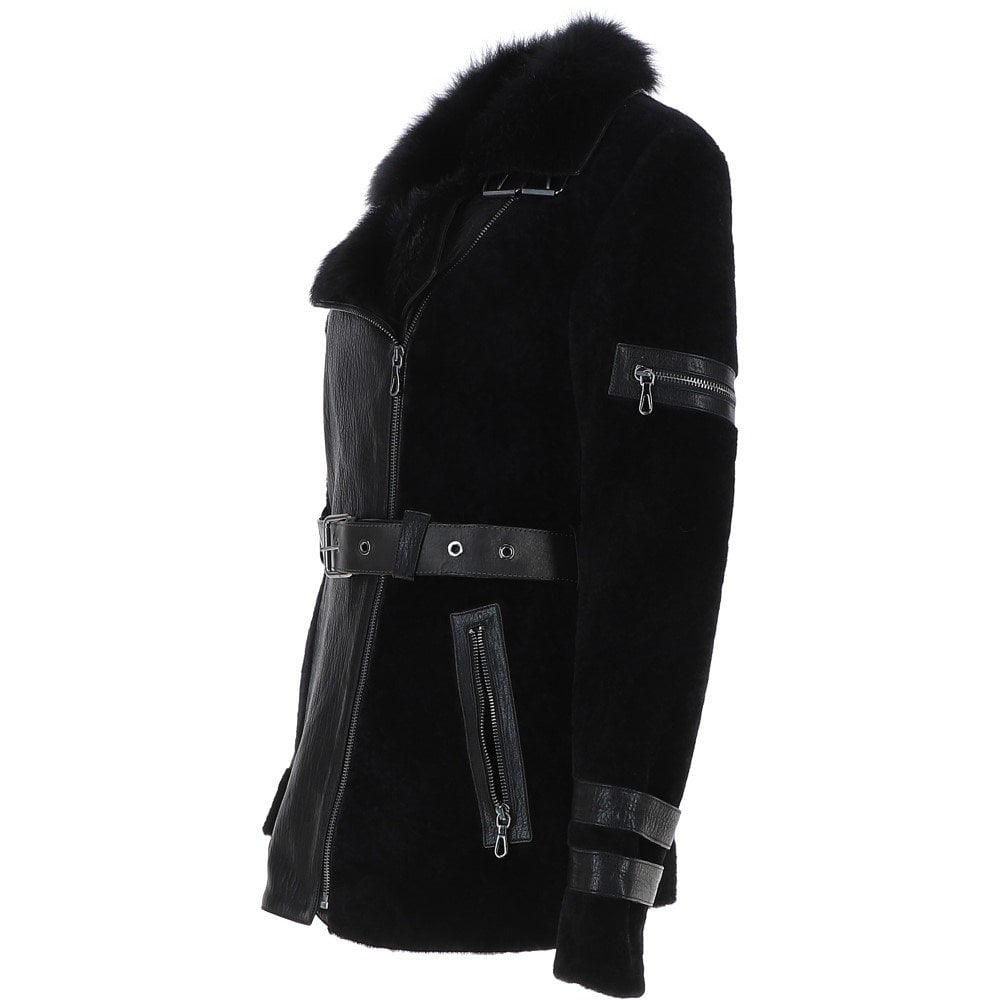 Womens Black Sheepskin Aviator Jacket