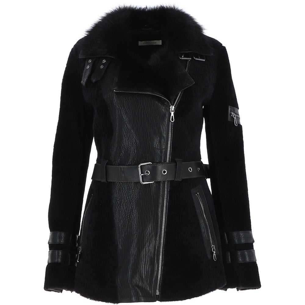 Womens Black Sheepskin Aviator Jacket