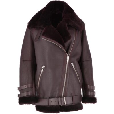 Women's Bordeaux Oversized Sheepskin Flying Biker Jacket