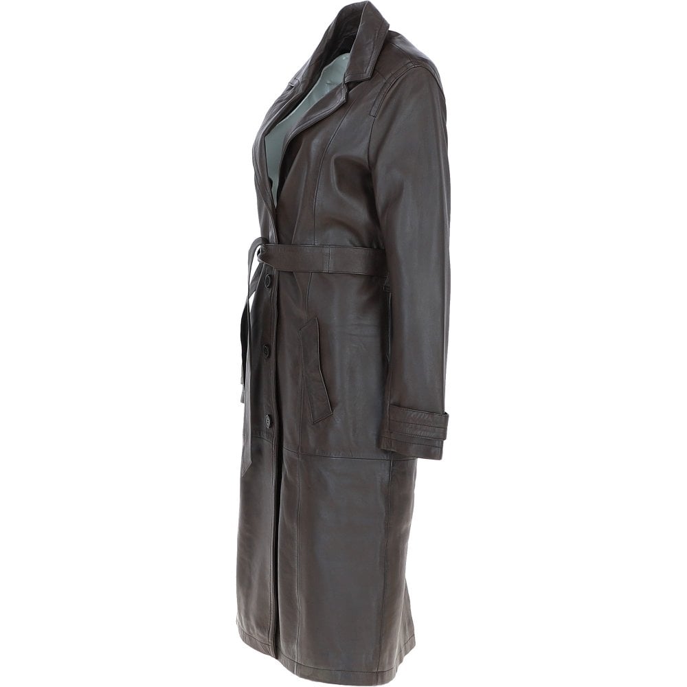 Women's Elegant Waist Tie Leather Trench Coat