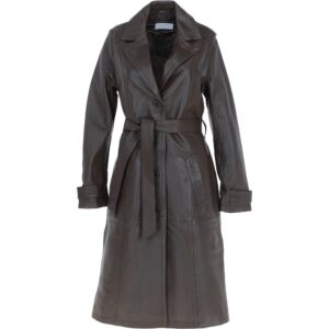 Women's Elegant Waist Tie Leather Trench Coat