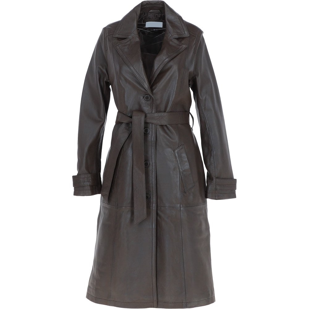 Women's Elegant Waist Tie Leather Trench Coat