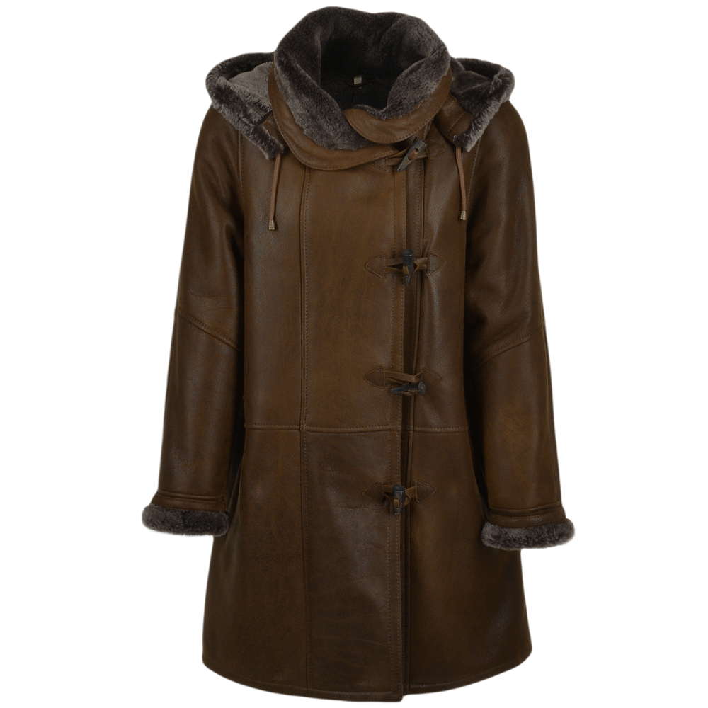 Women's Hooded Tobacco Sheepskin Coat