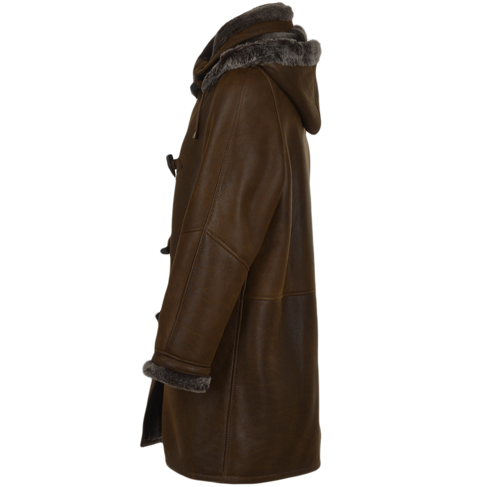 Women's Hooded Tobacco Sheepskin Coat