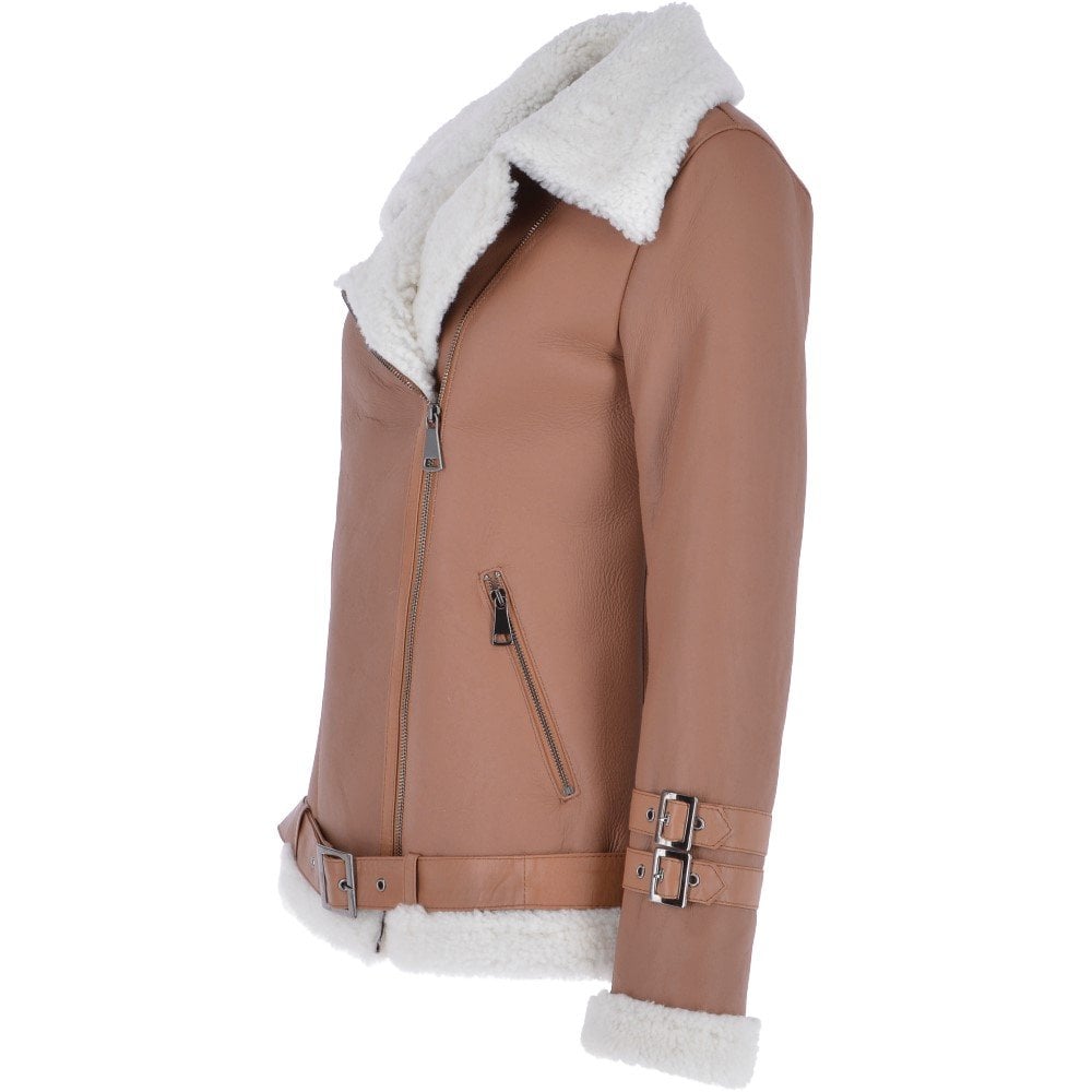 Women's Luxury Light Tan Sheepskin Pilot Jacket