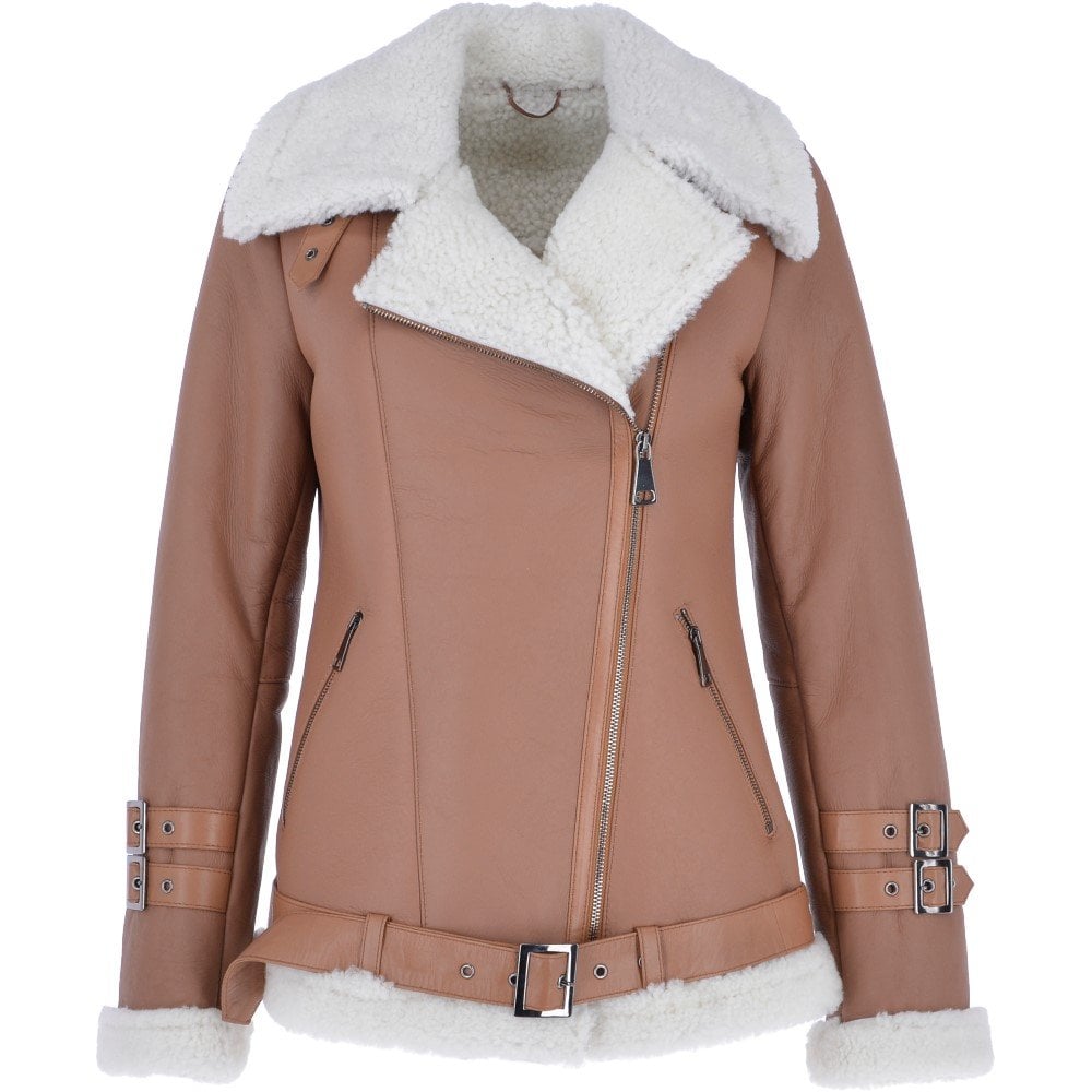 Women's Luxury Light Tan Sheepskin Pilot Jacket