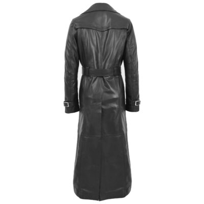 Gloria Women's Full Length Black Leather Trench Coat