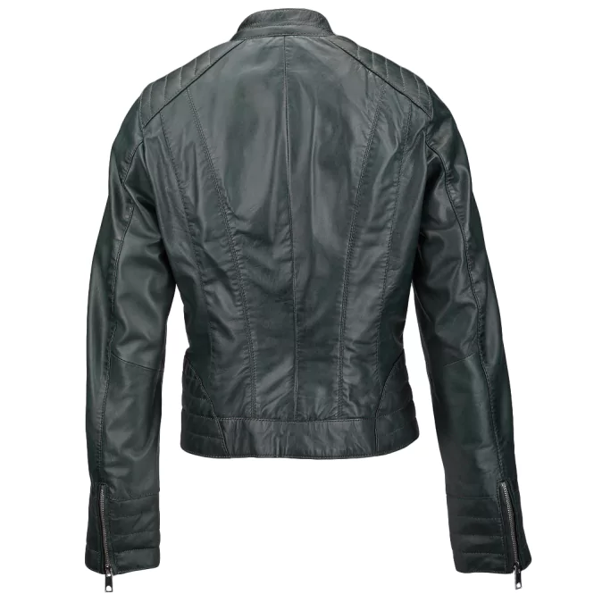 Stanley Women’s Green Biker Leather Jacket