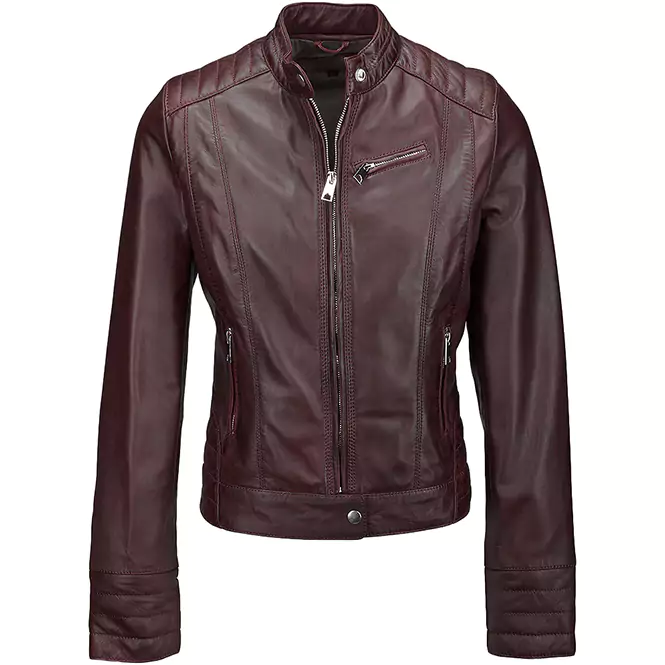 Morwell Women’s Burgundy Leather Moto Jacket