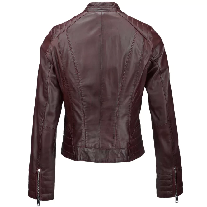 Morwell Women’s Burgundy Leather Moto Jacket