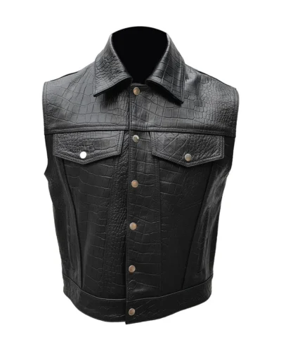 Adams Men's Black Leather Motorcycle Biker Vest