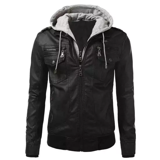 Alcoa Men's Hooded Bomber Biker leather Jacket