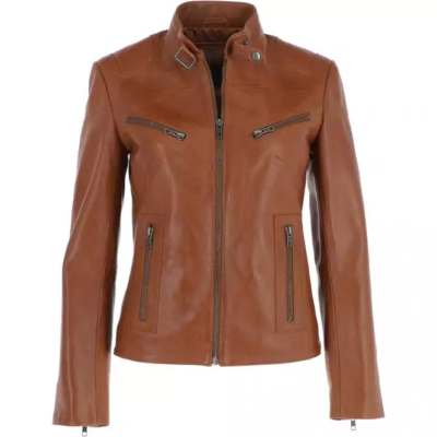 Alpine Women's Brown Biker Leather Jacket