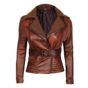 Alysha Women's Brown Vintage Leather Moto Jacket
