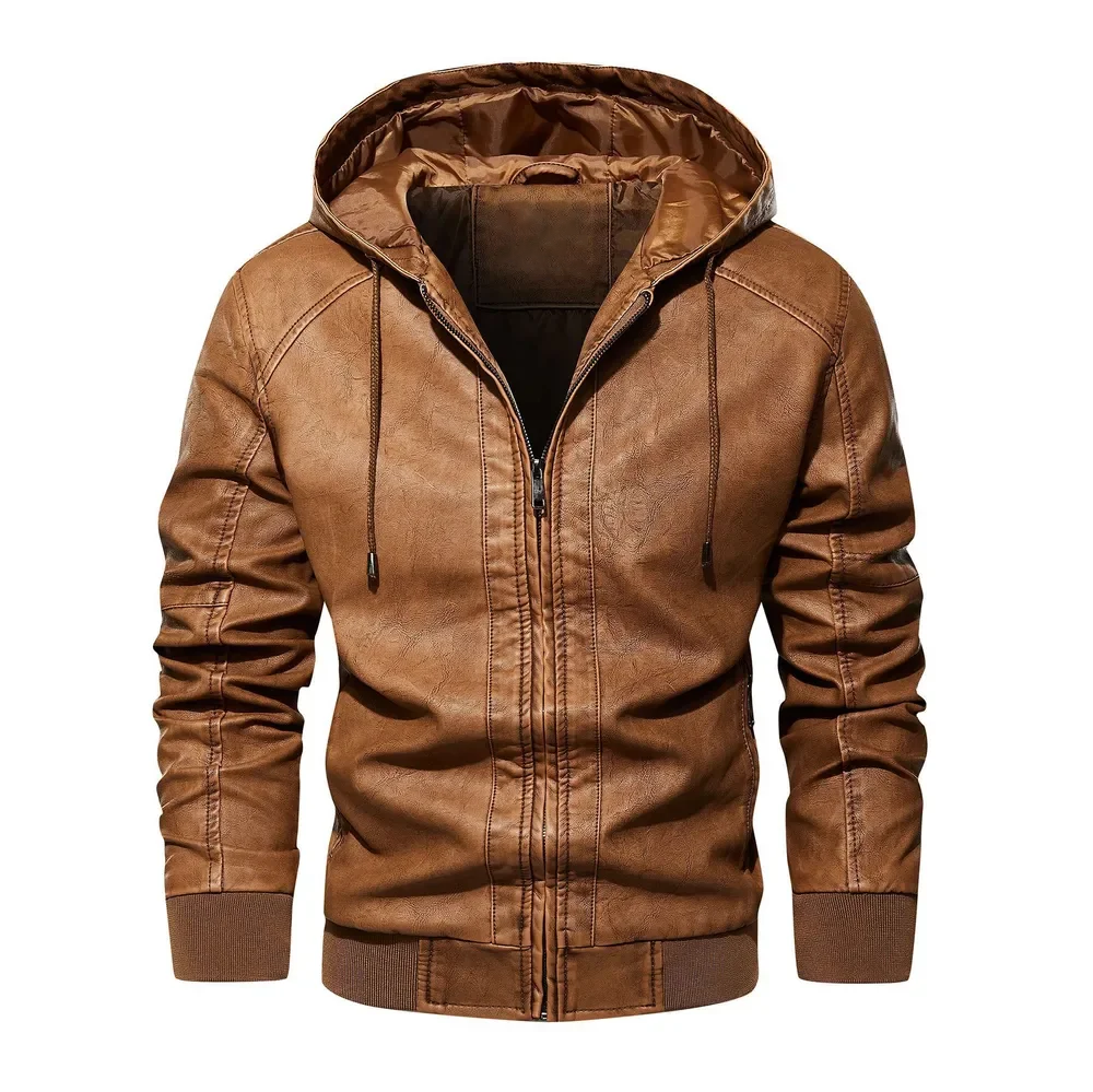 Antioch Men’s Brown Hooded Leather Jacket