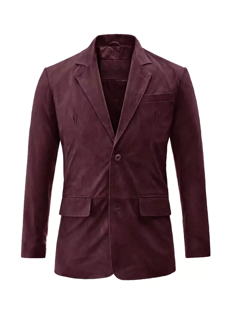 Ashton Men's Burgundy Suede Leather Blazer