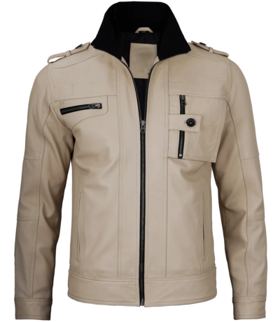 Augsburg Men’s Beige Moto Leather Jacket