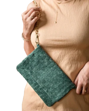 Barrie Women's Green Woven Leather Clutch