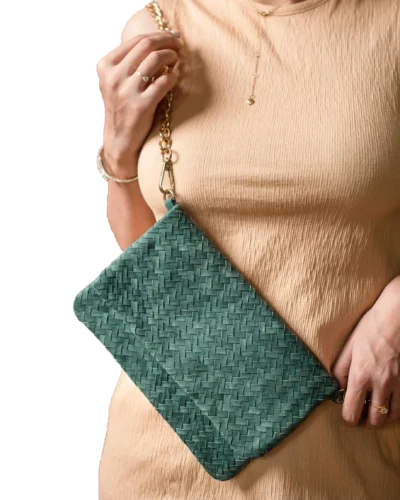 Barrie Women's Green Woven Leather Clutch