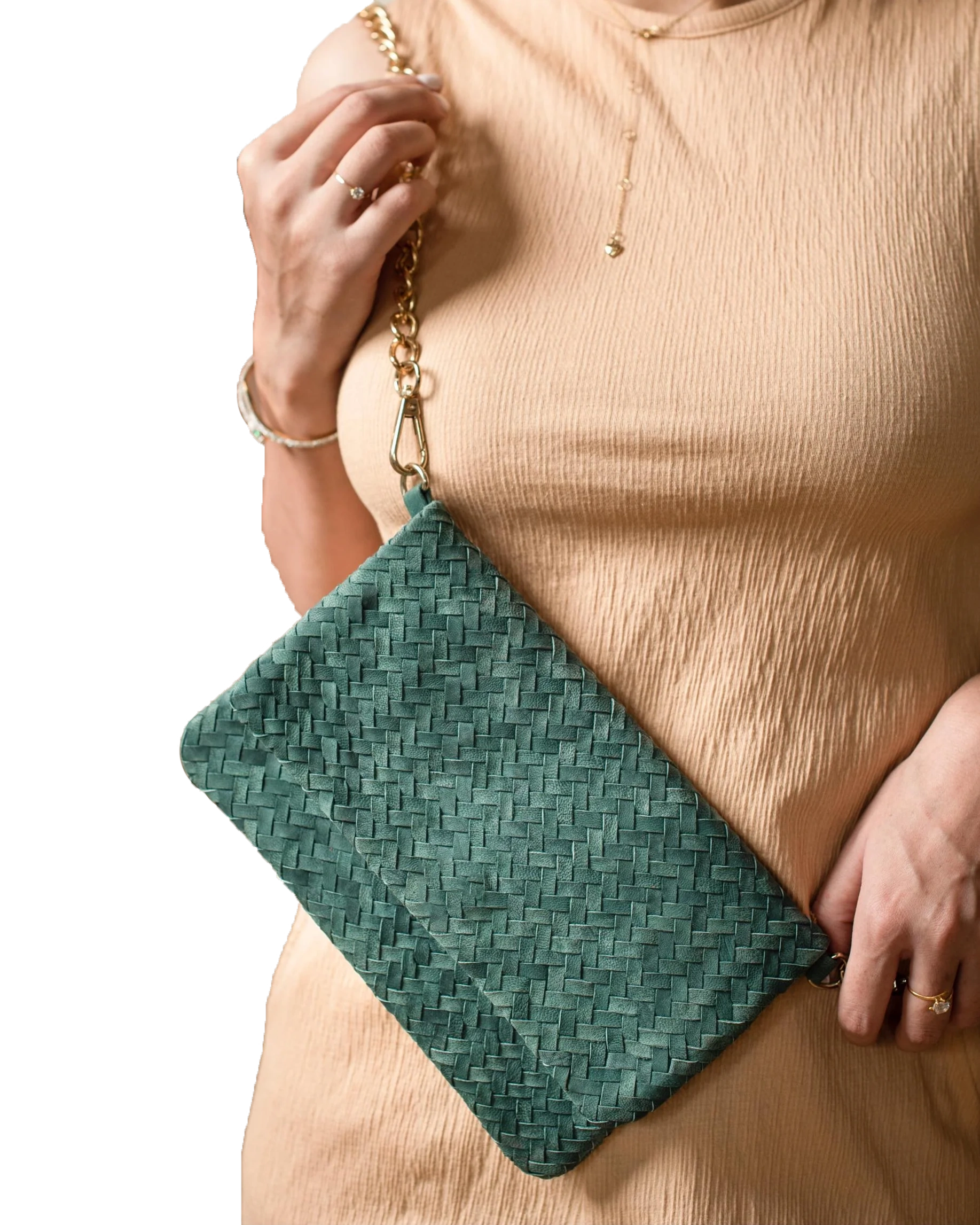 Barrie Women's Green Woven Leather Clutch