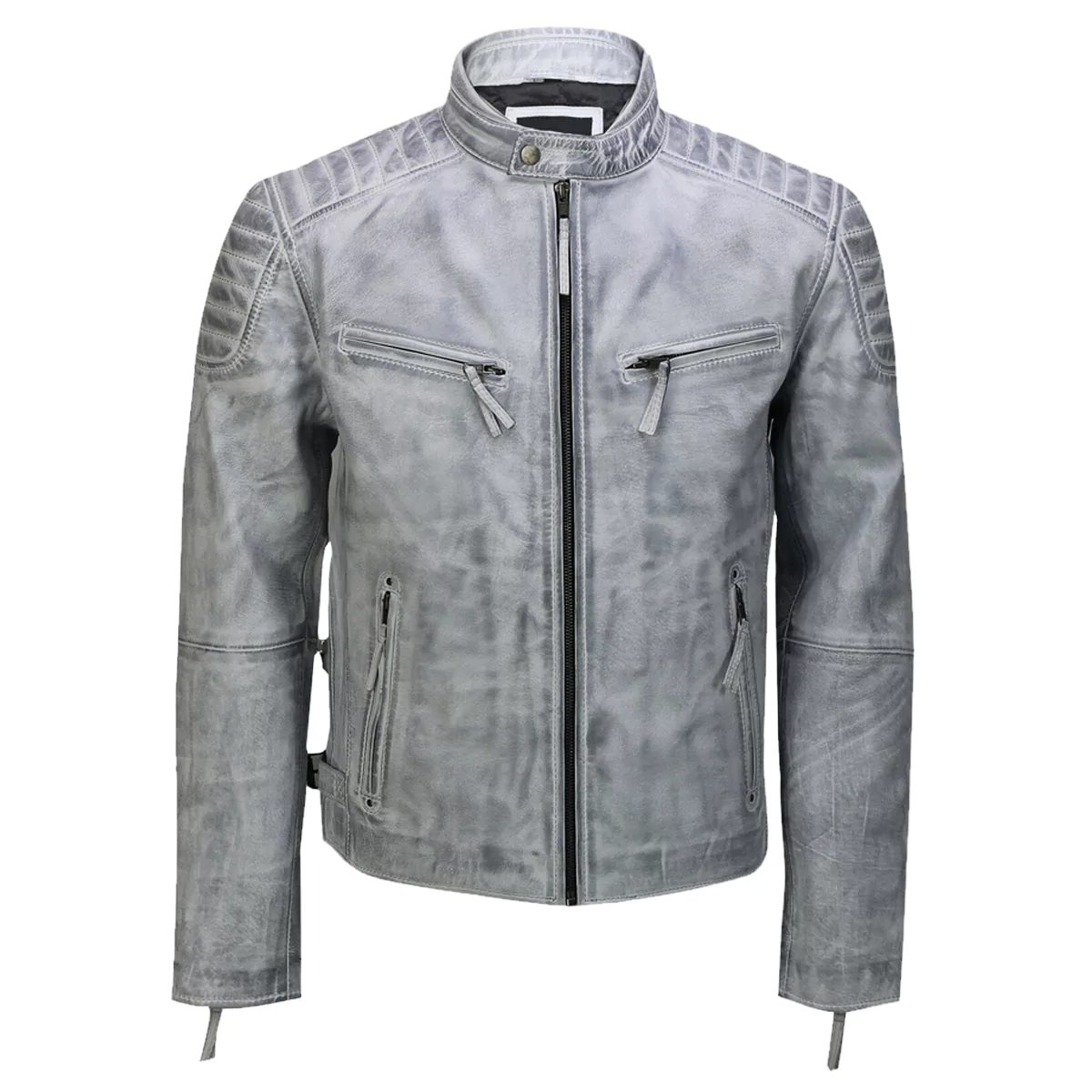 Bartlett Men's White Vintage Leather Biker Jacket