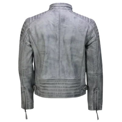 Bartlett Men's White Vintage Leather Biker Jacket