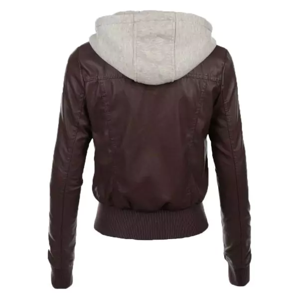 Beloit Women's Brown hooded Leather Jacket