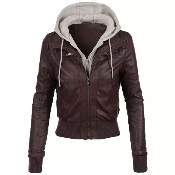 Beloit Women's Brown hooded Leather Jacket